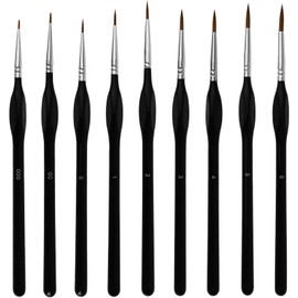 9 Pieces Fine Detail Paint Brush Miniature Painting Brushes Kit Mini Paints Brush Set for Acrylic, Watercolor, Oil, Face, Nail, Scale Model Painting, Line Drawing - Black