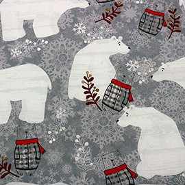 Cozy Polar Bear Design 100% Cotton Quilting Fabric by The Yard (Grey, White, red, Maroon)