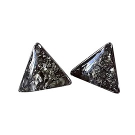 Crushed Pyrite Geometric Triangle Stainless Steel Druzy Stud Earrings