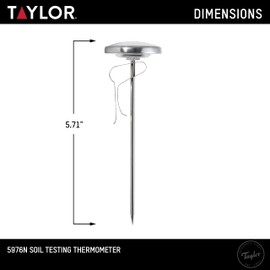 Taylor Soil Testing Thermometer, Gardening Tool for Plant Care, Gardening, Lawn, Farm, Outdoor Use, 4" Inch Stem