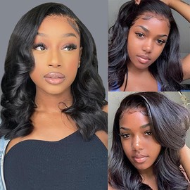 VKVL 34 Inch Body Wave Lace Front Wigs Human Hair 200 Density Glueless Wigs with Baby Hair Natural Black