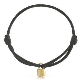 Made by Nami Women's Black Fabric Bracelet with Lock Pendant, Adjustable Size, Friendship Bracelets, Women's Jewellery