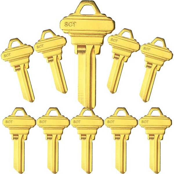 10pcs Brass Finish Key Blanks, SC1 Uncut Blank Keys