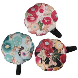 Uniquer 3Pcs Sewing Needles Cushion,Pumpkin Shaped Pin Cushion with Wrist Strap for Sewing Cross Stitch Sewing Safety Pin Cushion