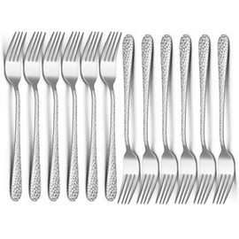 HaWare Stainless Steel Table Forks Set with Hammered Handle, Elegant Large Dining Forks for Home/Party/Restaurant, Highly Polished & Smooth Edges, Dishwasher Safe - 20 cm, Pack of 12