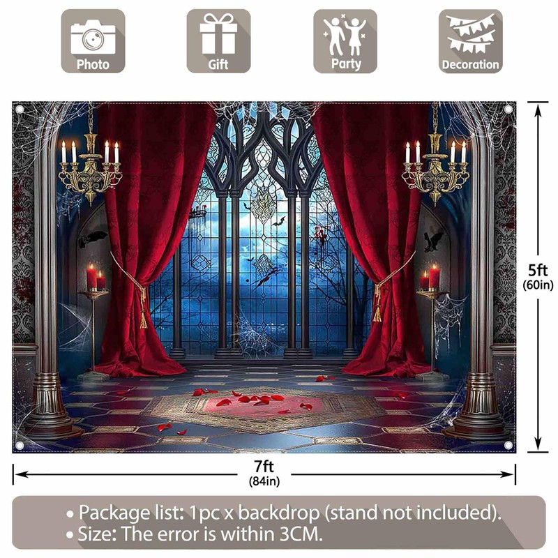 YCUCUEI 7x5ft Fabric Halloween Vampire Medieval Castle Backdrop Gothic Window