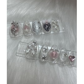 Y2K Silver Magnet Gel Handmade Nail Tips - Almond / Y2K 실버자석젤 수제네일팁 - 아몬드