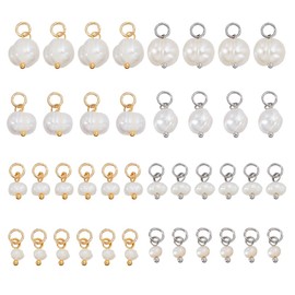 AHANDMAKER Pack of 40 Natural Pearls Pendants Freshwater Pearls Pendant with Jump Rings Made of Stainless Steel White Natural Pearls Summer Pendant for Jewellery Making 12 - 15 mm