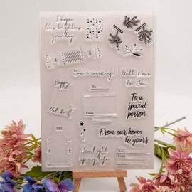 LZBRDY 5.9 x 8.1 pulgadas con texto en inglés "Happy to from Wishes Words Leaves Stars sellos transparentes para álbumes de recortes, tarjetas, cumpleaños, Acción de Gracias, Navidad, manualidades, sellos de silicona
