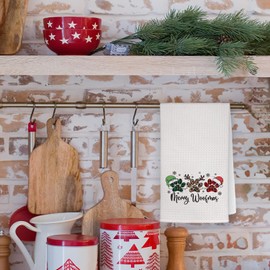 JKMBN Merry Christmas Woofmas Kitchen Towels, Leopard Print Dog Paw Hand Towels for Bathroom, Christmas Snowflakes Decorations Dish Towels, Winter Festival Dishcloth Tea Towels, 16x24 Inch