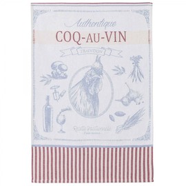 Coucke French Cotton Jacquard Towel French Gourmet Collection, Coq Au Vin (Chicken), 20-Inches by 30-Inches, Red and Blue