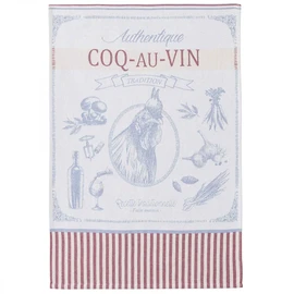 Coucke French Cotton Jacquard Towel French Gourmet Collection, Coq Au Vin (Chicken), 20-Inches by 30-Inches, Red and Blue