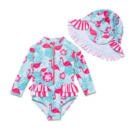 ADAVERANO Baby Girls One Piece Swimsuits UPF 50+ Sun Protection Ruffle Rash Guards/Sunsuit, flamingo