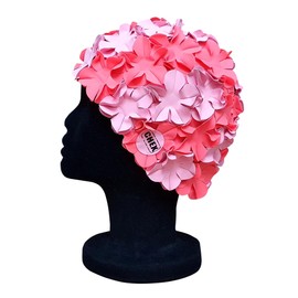 CHEX Anzio Thermal Rubber Floral Ladies Classic Retro 3D Flower Petal 2 Colour Stylish Vintage Swimming Hat Swim Cap Generous One Size Adults (Hot Pink/Pastel Pink)