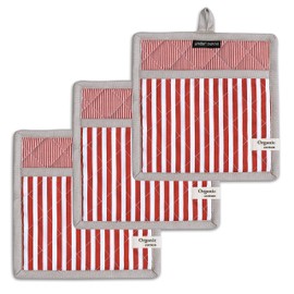 AMOUR INFINI Pot Holders Heat Resistant Cotton Set of 2 Nonslip 8"x8" Inch Hot Pads for Kitchen, BBQ, Baking & Cooking with Hanging Loops (Stripe Rust)