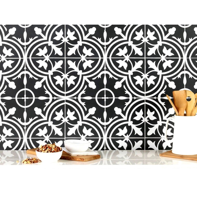 8 x 8 Flora Black White Reverso Porcelain Pattern Modern