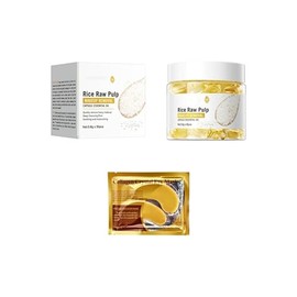 35 Cápsulas Desmaquillantes de Aceite Esencial de Pulpa de Arroz + 1 Par Mascarilla De Colageno Para Ojos Con Base De Oro, Limpieza Profunda y Rápida De Poros, Aclarante,Calmante e Hidratante