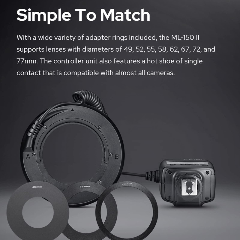 Godox ML-150II LED Macro Ring Flash GN12 0.1-2s Recycle Time