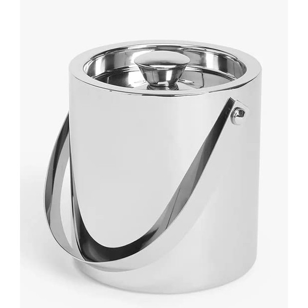 NOBEL Stainless Steel ICE Bucket, Double Walled Container with Lid and Tong.Mirror Poliched Insulated Ice Cubes Bucket with Carrying Handle.