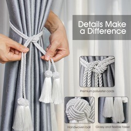 4 Pack Curtain Tassel Tiebacks, Curtains Tie Back Rope with Tassels, Handmade Decorative Curtain Holdbacks for Window Drapes - Beige