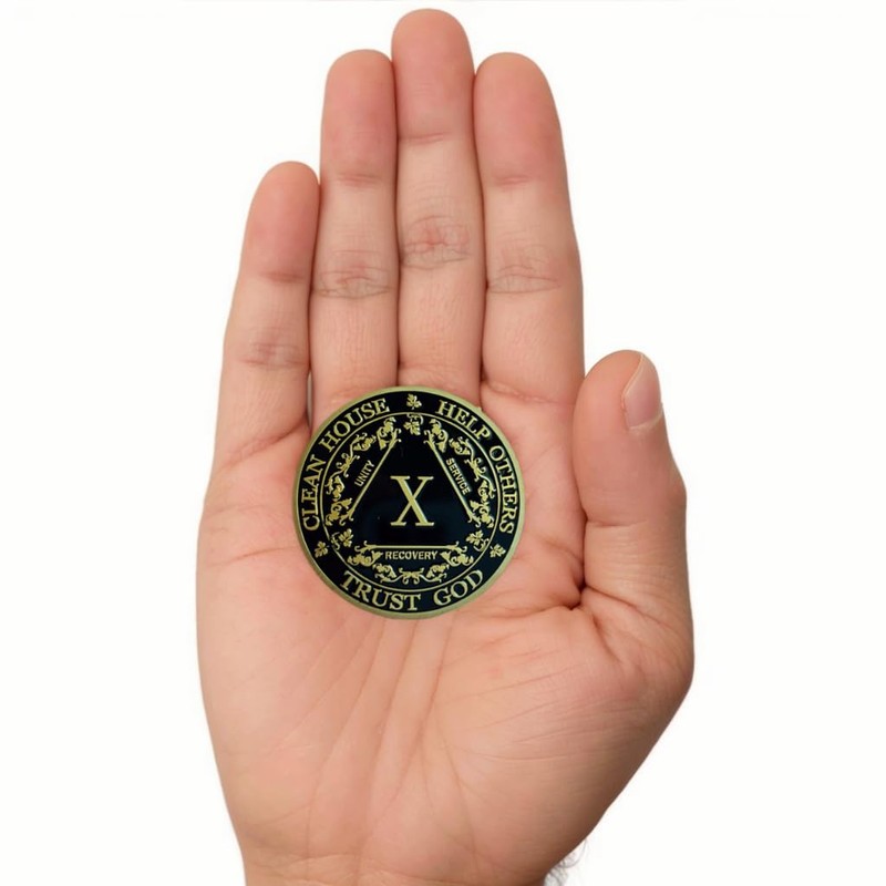 GOSIN Black & Gold 1-10 Years Alcoholics Anonymous Medallion AA