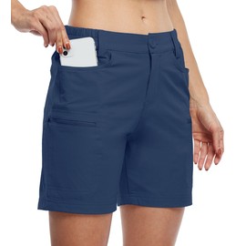 Willit - Pantalones cortos para mujer, estilo cargo y golf, para exteriores, con bolsillos, resistentes al agua, Azul marino, Small