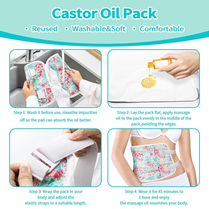 HBYDO Castor Oil Pack Wrap Set,2 Pack Reusable with Storage