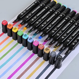 Dabo&Shobo 60 Color Alcohol Marker Pens, Bright Permanent Markers For Coloring, Markers For Adults Coloring Book, Wide Chisel And Fine Tip, Dual Tip Design Equipped with Black Suitcase