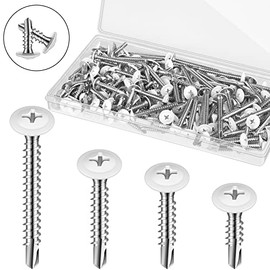 160 Pcs Self Tapping Screws for Metal White Thread Truss Head Screws #8 Fast Self Drilling Screw Sheet Metal Screws for Wire Lath to Metal Studs, Wood Work Screw, 4 Sizes
