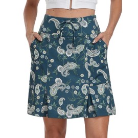 MoFiz Women's Golf Skirts Knee Length Drawstring Athletic Tennis Skort Modest Long Sport Active Casual Summer Skirt Pockets, Green-pattern, XX-Large