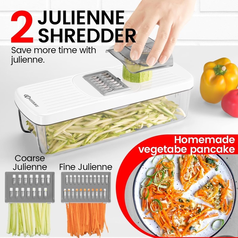 KEOUKE 8-in-1 Vertical Vegetable Chopper Mandoline Slicer with Container White
