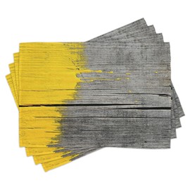Ambesonne Yellow Place Mats Set of 4, Wooden Board Paint Splashes Brush Stroke Grunge Design Elements, Washable Fabric Placemats for Dining Table, Standard Size, Yellow Grey
