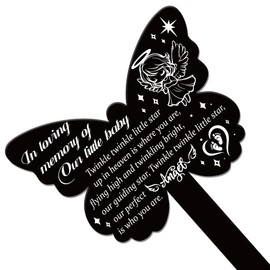 GLOBLELAND Butterfly Shaped Angel Garden Stake Memorial Remembrance Plaque Stake for Cemetery Acrylic Grave Stake Waterproof Sympathy Garden Stake for Yard Grave Cemetery