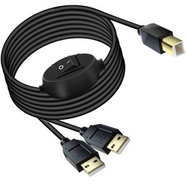 MISYNLON USB Printer Cable Splitter with Switch, 2 in 1 USB B to Dual USB A Male Splitter Cable for 2 Computers to 1 Printer, Compatible with Keyboard Mouse Scanner and More (2.5M/8.2Ft)