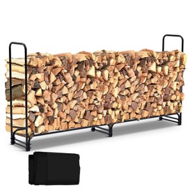 8ft Firewood Rack Cover Outdoor, 1/2 Cord Wood Rack with Waterproof Cover, Heavy Duty Fire Wood Racks, Firewood Storage for Patio, Indoor Fireplace Holder
