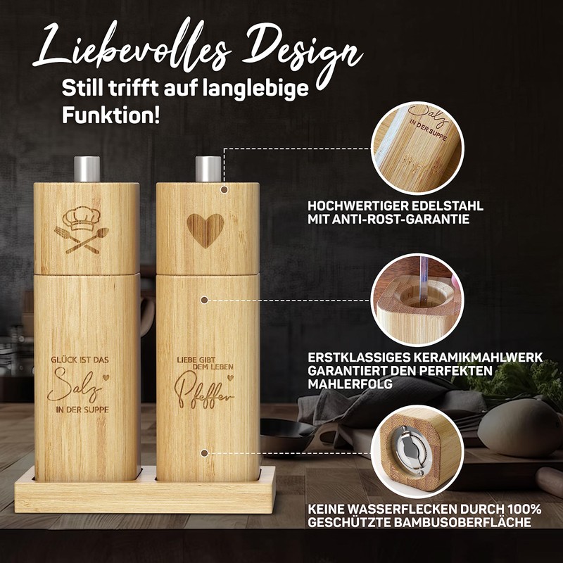 ELBFUCHS® Salt and Pepper Mill Wood Large [New] Loving Set