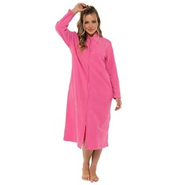Lady Olga Ladies Soft Fleece Long Dressing Gown Sizes UK 10 to 28 Robe Zip Front Pockets (18/20, Pink)