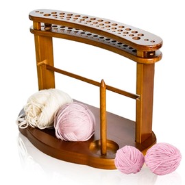 Kivinia Wooden Yarn Holder for Knitting and Crocheting, Yarn Spinner Yarn Ball Holder Stand with Yarn Storage, Knitting Accessories Cool Gifts for Crocheters and Knitting Lovers (Walnut Color)