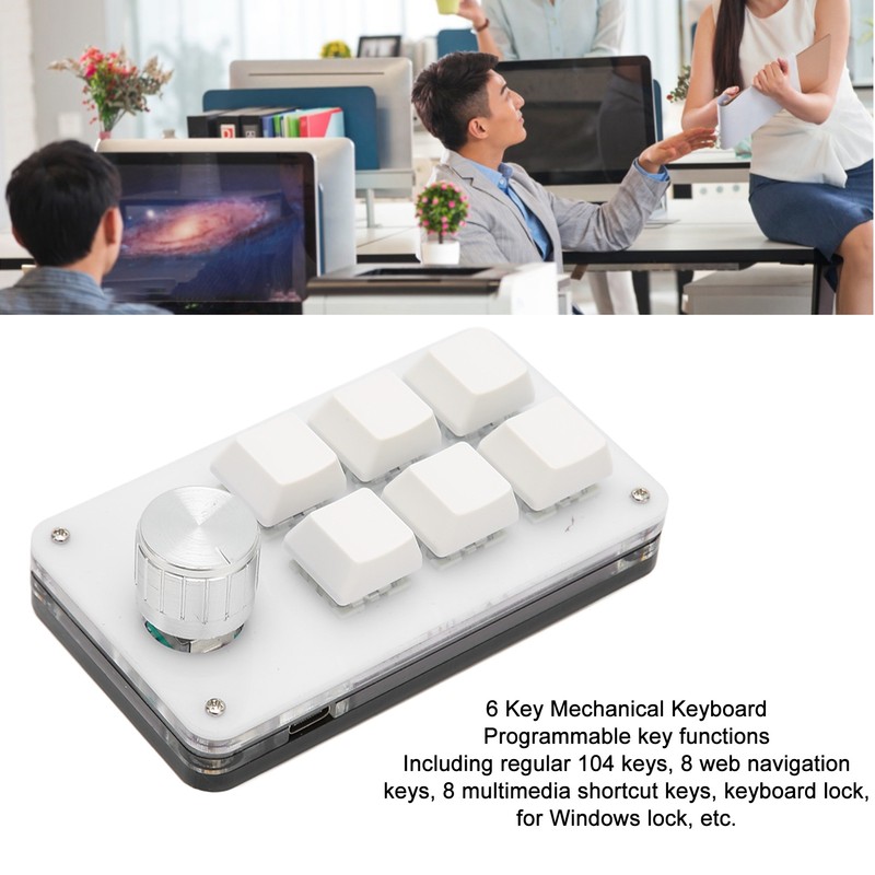 6 Key One Handed Mechanical Keyboard with Knob Wired Plug