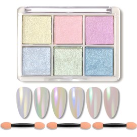 decoración de uñas Polvo de uñas cromado 6 colores brillantes de sirena purpurina de uñas de neón esmalte de gel en polvo, pigmento metálico para decoración de uñas (1#)