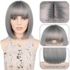Grey Bob Wigs with Flat Bangs for Women Short Straight