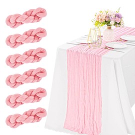 6 Pieces 10FT Cheesecloth Table Runner Boho Gauze Fabric Table Runner Rustic Sheer Runner for Wedding Birthday Baby Shower Party Boho Table Decoration (Pink)