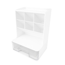 ADVEXGP Desk Tidy Organiser, Pen Holder with Drawer, Stationery & Accessories Storage, Office Desk Organiser for Home, Study, Kids & Teachers, White