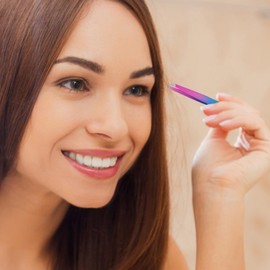 Outanaya Portable Eyebrow Tweezer Tool Stainless Steel Dual Function Brow Clamp and Brush Gradient Blue and Accessory for Travel and Grooming