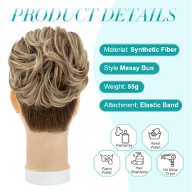 S-Noilite Messy Buns Hair Pieces Curly Hair Scrunchies for Women Donut Updo Hair Chignons Synthetic Ponytail Bun Extensions - Light Brown to Ash Blonde
