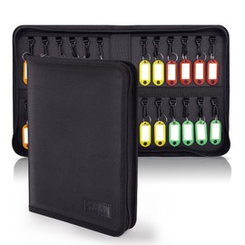 Sincengel Portable Key Organizer Case, Waterproof Key Organizer Box with 24 Key Hooks and Tags Business Key Holder, Zippered Key Case for Home and Office Multi Key Organizers