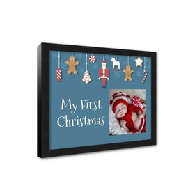 CountryArtHouse Baby's First Christmas Frame (Blue) Black Wood Frame with Christmas Decoration Mat for Photos Measuring 4x4 Inches