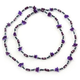 Avalaya Long Purple Shell & Hematite Bead Necklace/106cm L