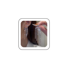 Xmsrn Vintage Crystal Dangle Earrings Rhinestone Chain Drop Earrings Long Tennis Chain Earrings Silver Crystal Climber Earrings Bridal Earrings Dangle Earrings Jewellery for Women and Girls, Zinc, No