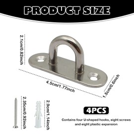 PMTFUMY 4-Pack Stainless Steel Pad Eye Plate U-Hooks – Heavy Duty Wall Mount Marine Hardware with Screws for Ceiling and Various Applications